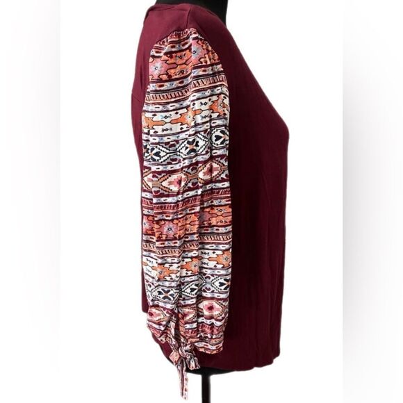 Dept222 Burgundy top with Aztec sleeves. Size Large - Picture 4 of 10